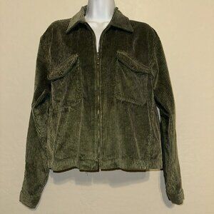 VTG‎ Y2K Green corduroy zip up jacket 90’s 2000’s Grunge Cropped Kurt Cobain L